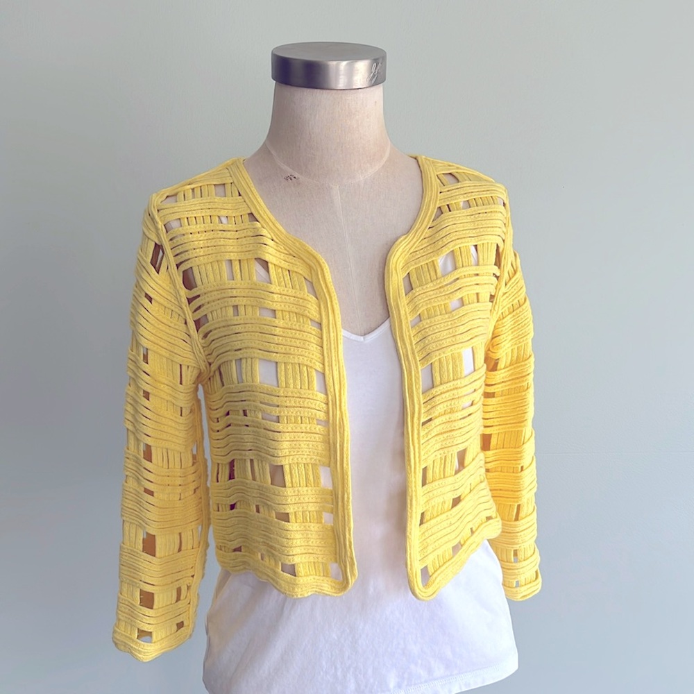 Vintage Yellow Open Weave Cardigan - Picture 1 of 7